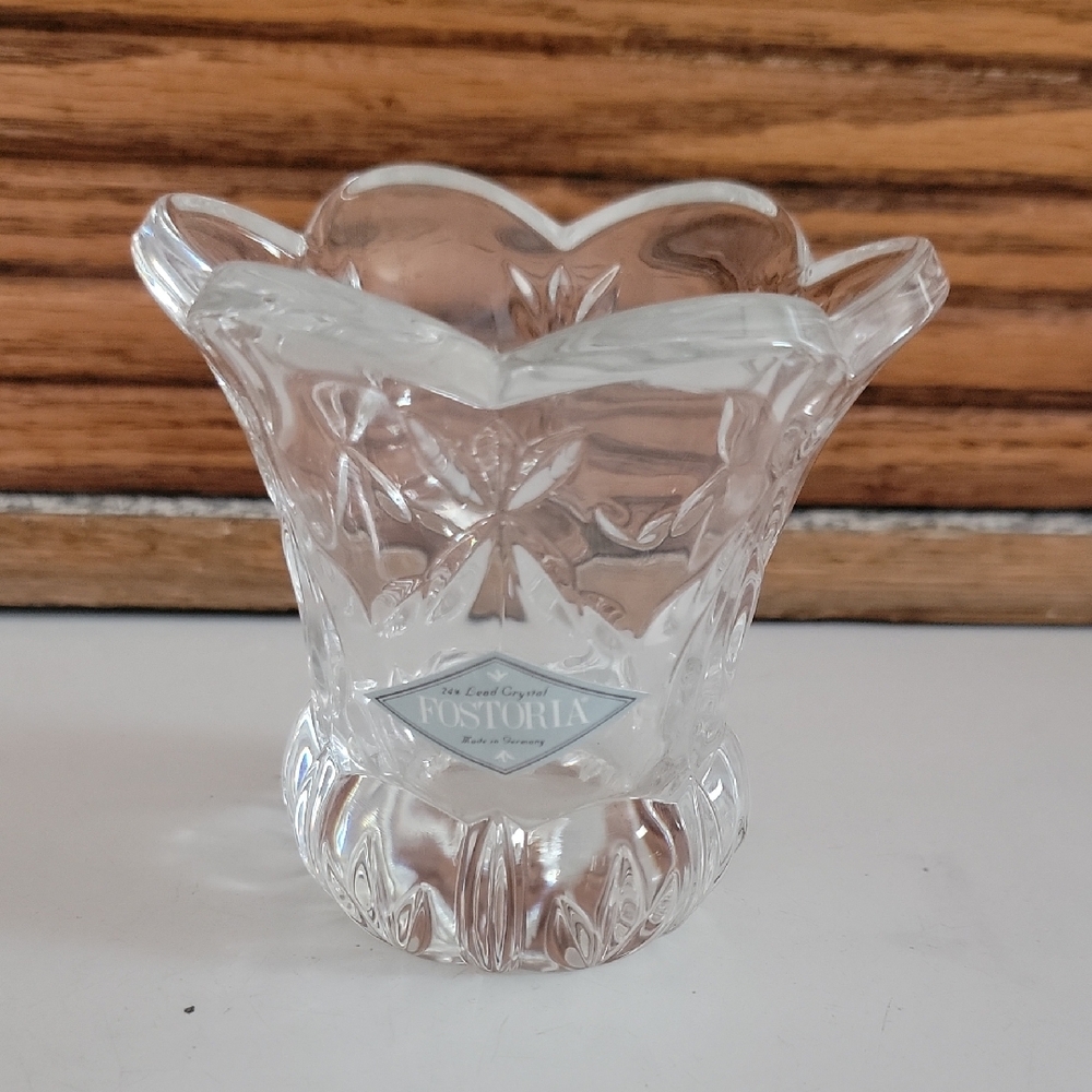 FOSTORIA 24% lead Crystal Glass Accents Vase Candle GERMANY